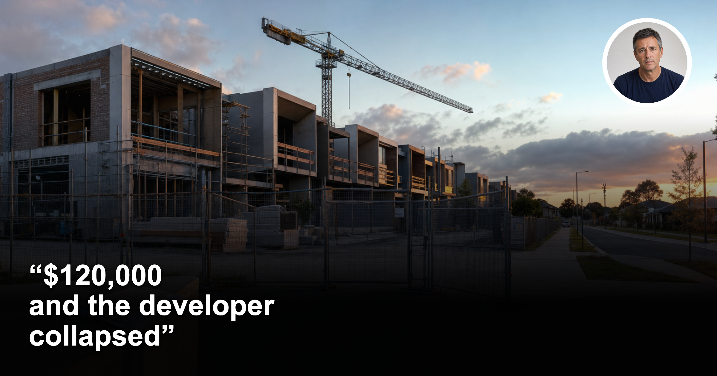 Australian residential construction site with male headshot inset
