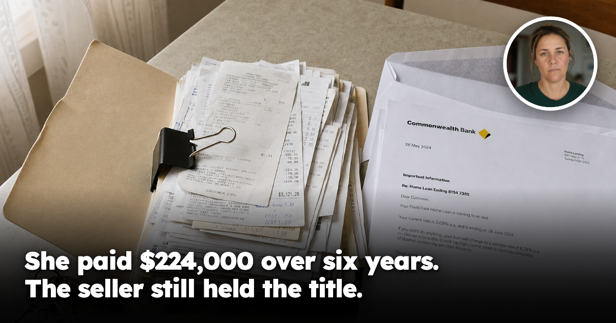 Six years of payment receipts in a manila folder beside an opened lender's letter and a set of house keys