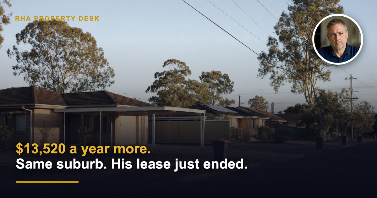 Established outer-Brisbane suburban street of lowset brick-and-tile rental houses at dusk