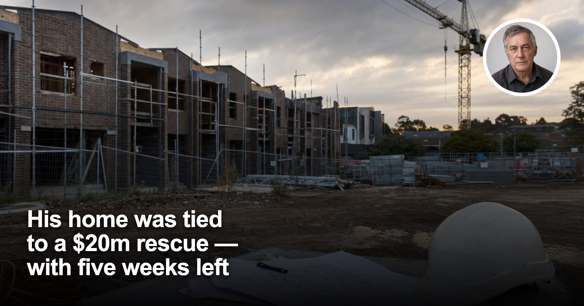 Partially completed Australian townhouse development with construction crane