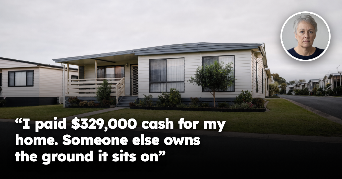 A neat low-set manufactured home on a levelled site in an Australian over-fifties land-lease community