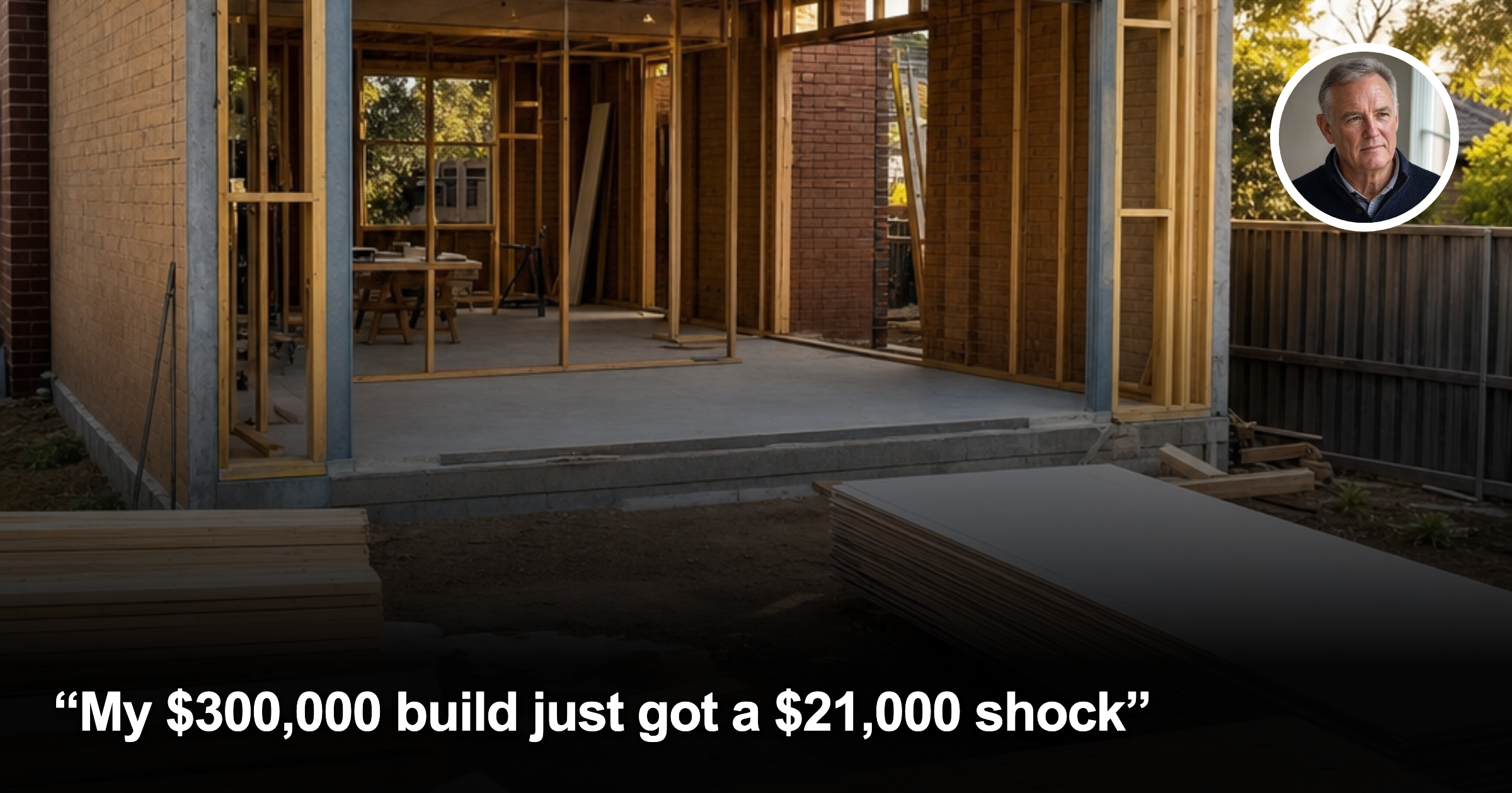 Australian suburban home extension under construction with male headshot inset