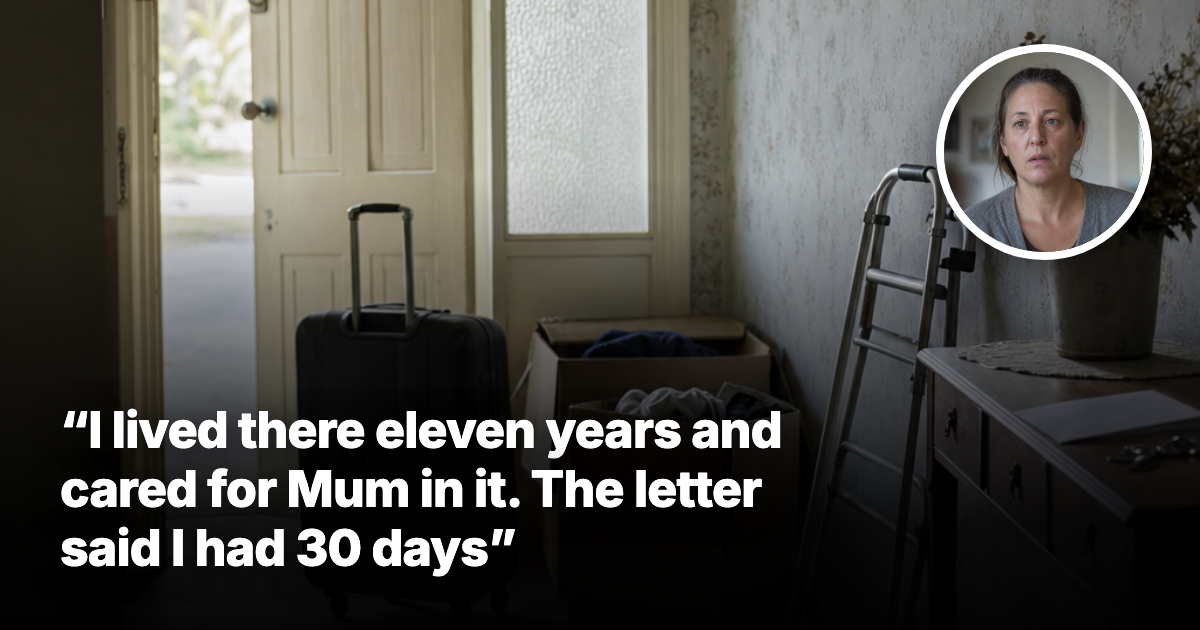 A half-packed hallway in an older Australian home: a suitcase, moving boxes, and house keys beside an unopened envelope on a hall table.