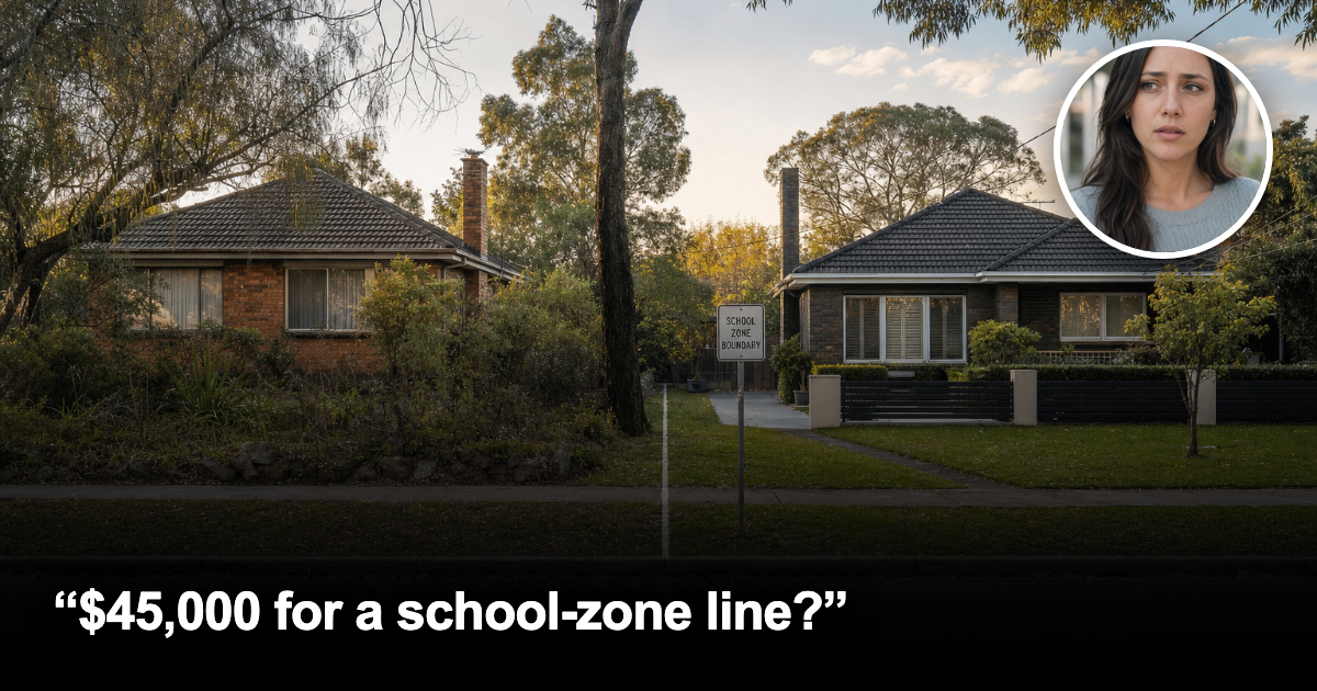 Two similar Melbourne homes separated by a school catchment boundary