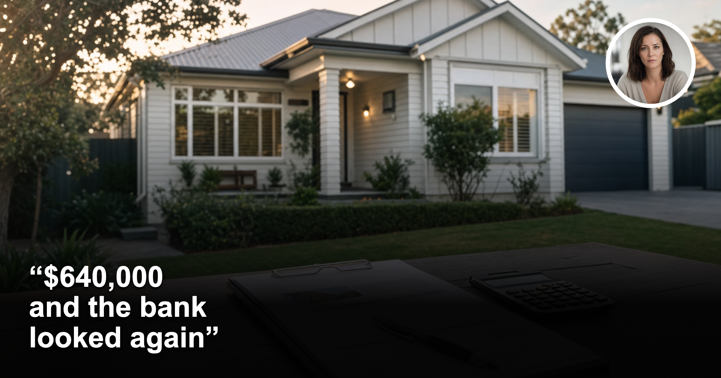 Australian home with valuation clipboard and female headshot inset