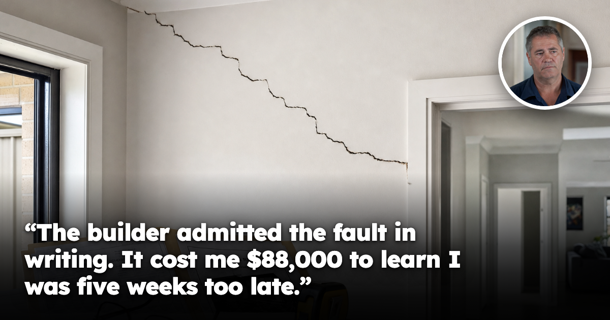 Structural crack above a doorway in a near-new Australian home with an engineer report on a table