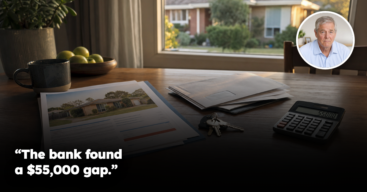 Home valuation paperwork, keys and calculator on a table overlooking an Australian suburban house