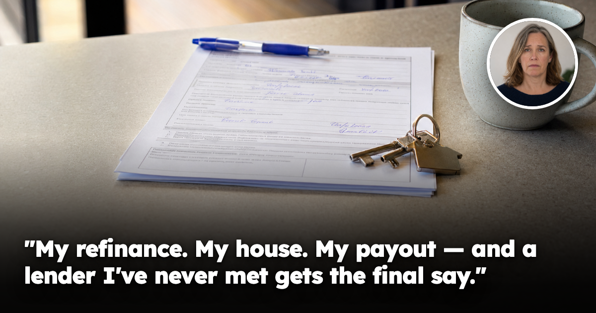 A part-completed mortgage discharge authority form, house keys and a coffee cup on a kitchen table in late afternoon light