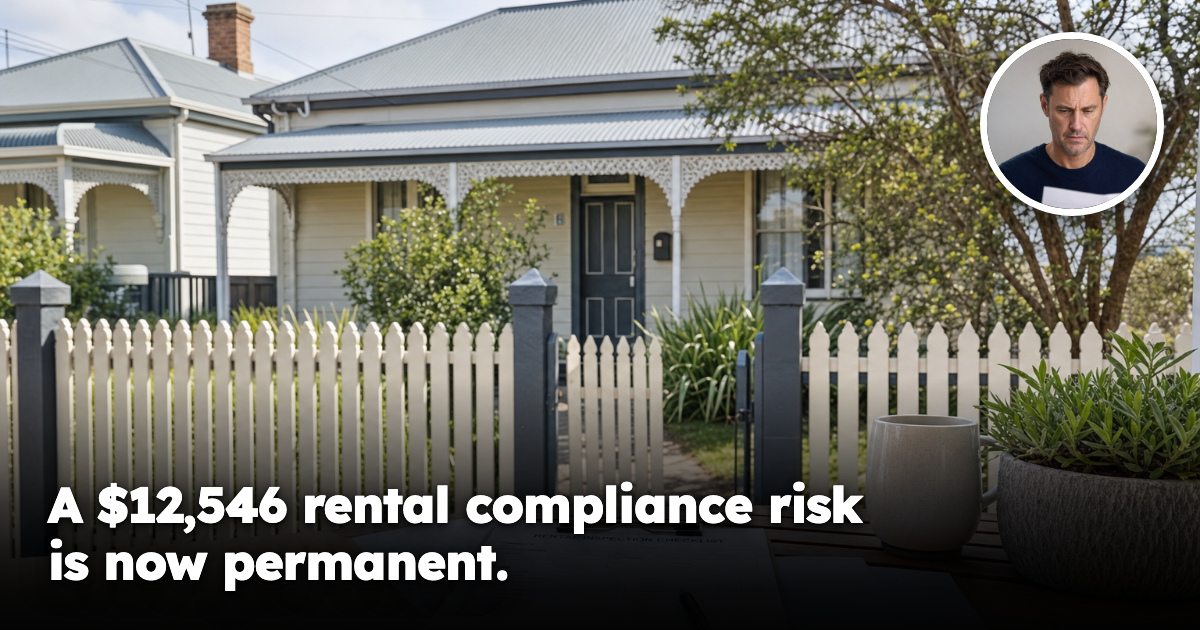 Australian Victorian weatherboard rental home with a rental inspection checklist on a porch table